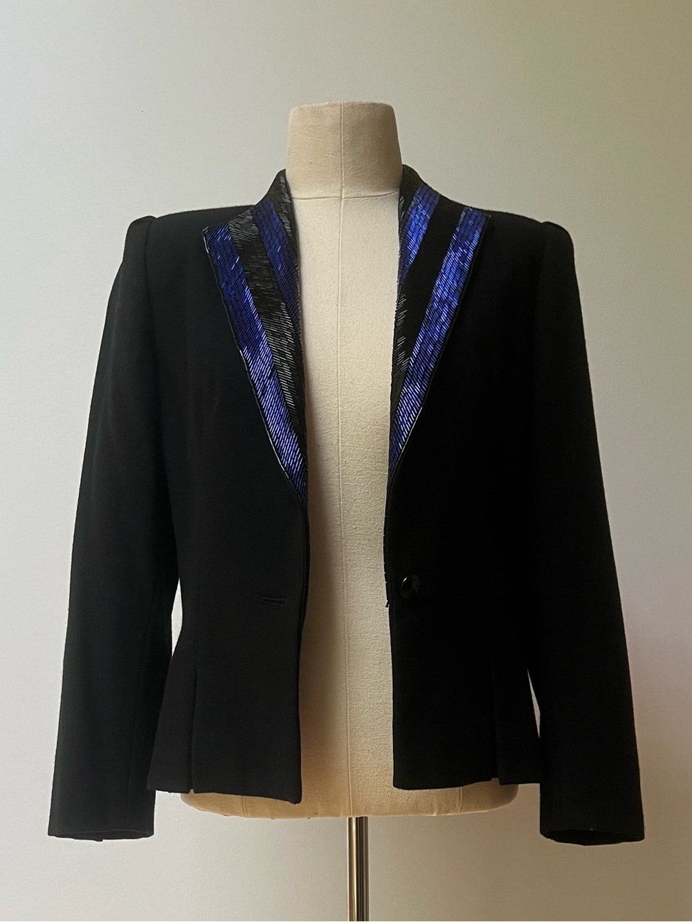 VTG 1980s Nolan Miller Dynasty Collection Black Beaded Lapel Jacket Women’s Sz 4